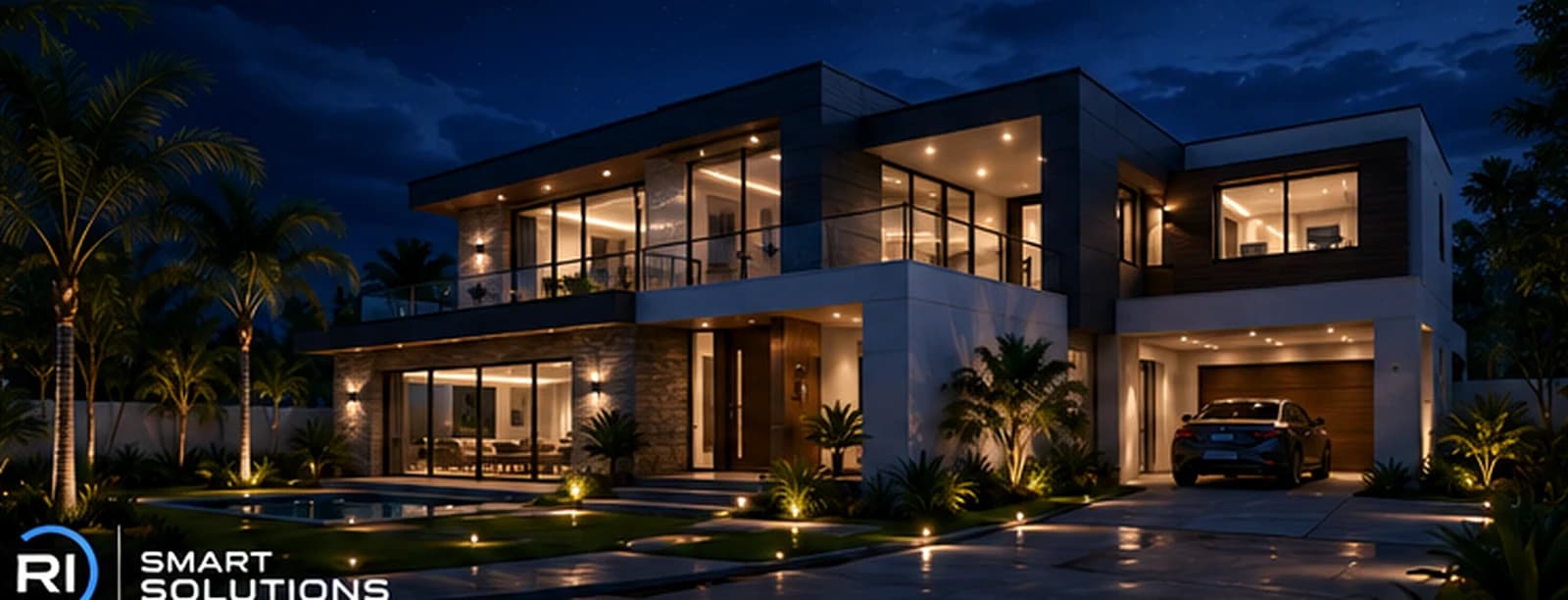Residencia moderna con iluminación y automatización inteligente